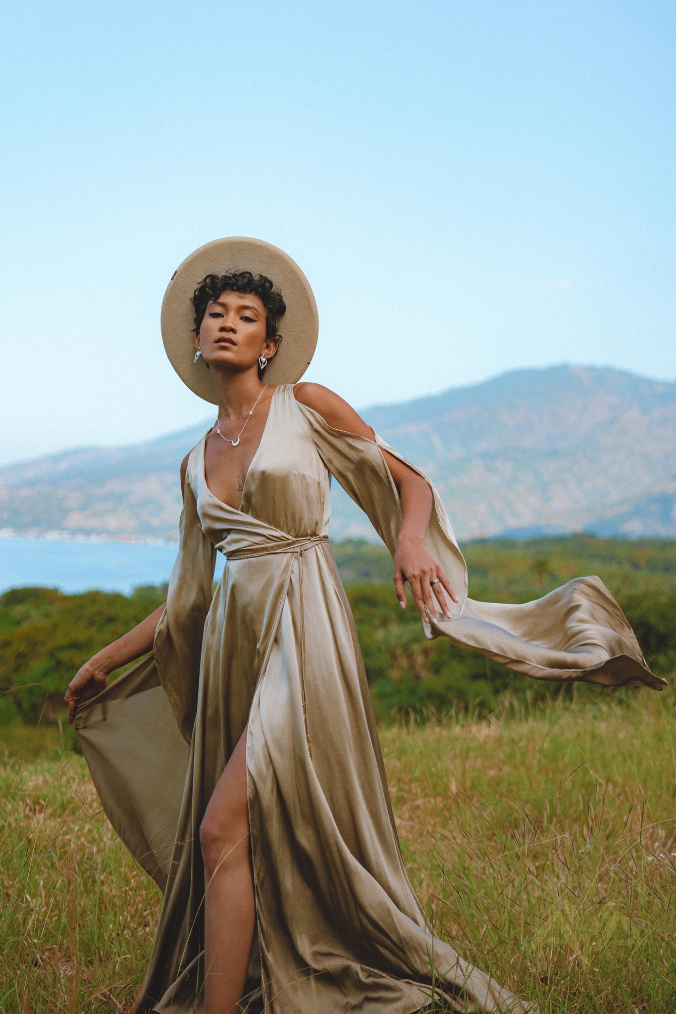 Sage Matangi Peace Silk Gown • Boho Bridal Silk Dress • Boho Elegant Dress • Wedding Dress - AYA SW IDR