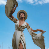Sage Matangi Peace Silk Gown • Boho Bridal Silk Dress • Boho Elegant Dress • Wedding Dress - AYA SW IDR