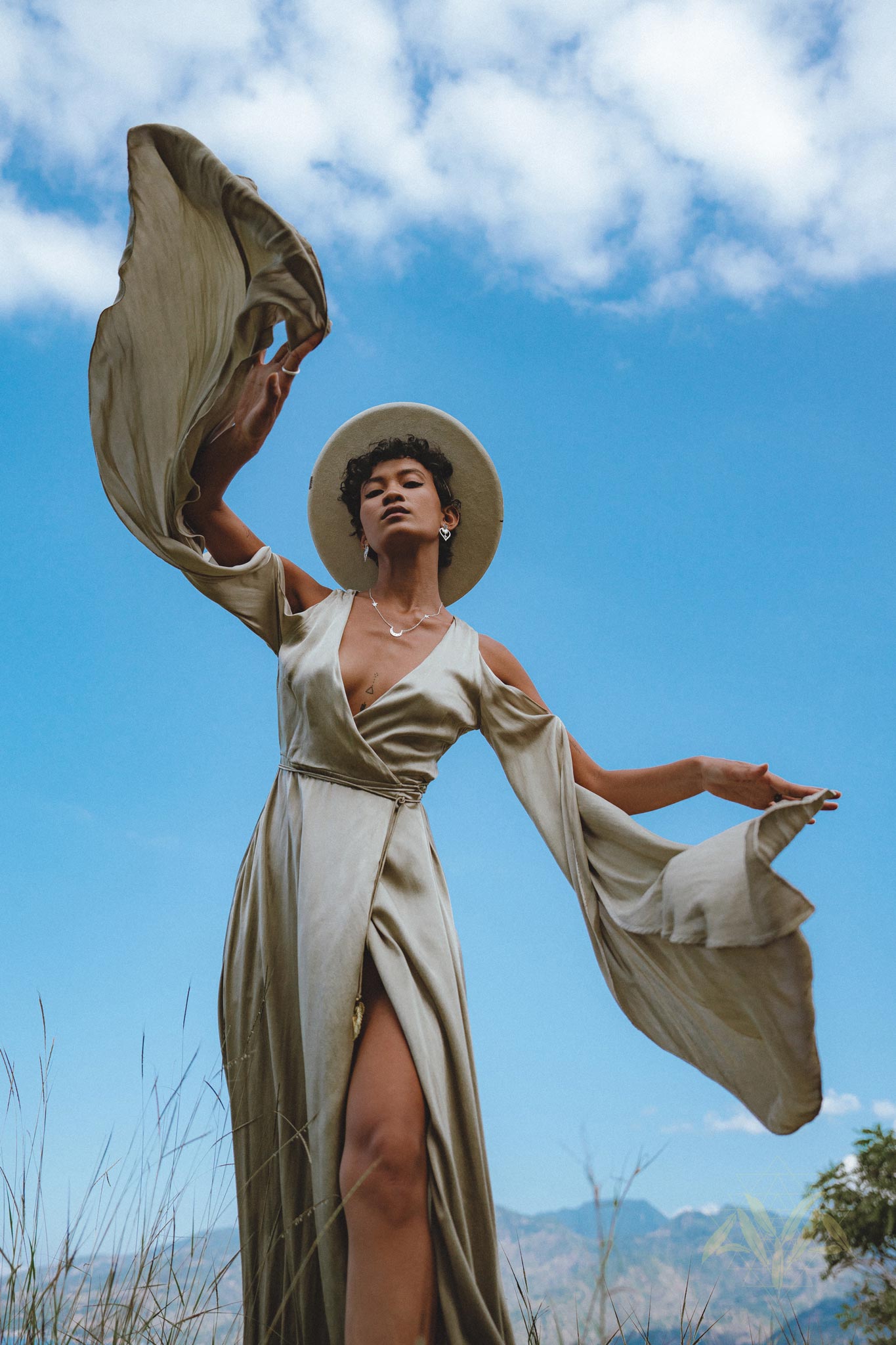 Sage Matangi Peace Silk Gown • Boho Bridal Silk Dress • Boho Elegant Dress • Wedding Dress - AYA SW IDR
