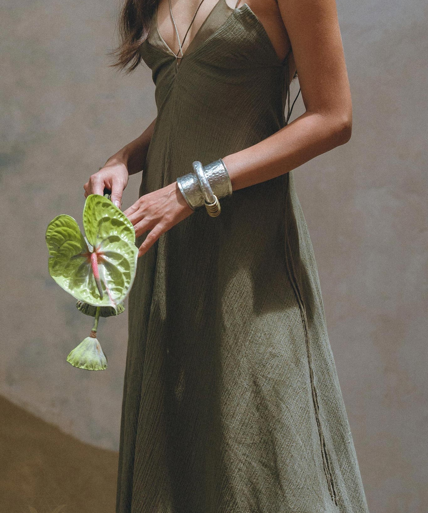 Make a statement and look fabulous in this Sage Green Goddess Dress from Aya Sacred Wear. 