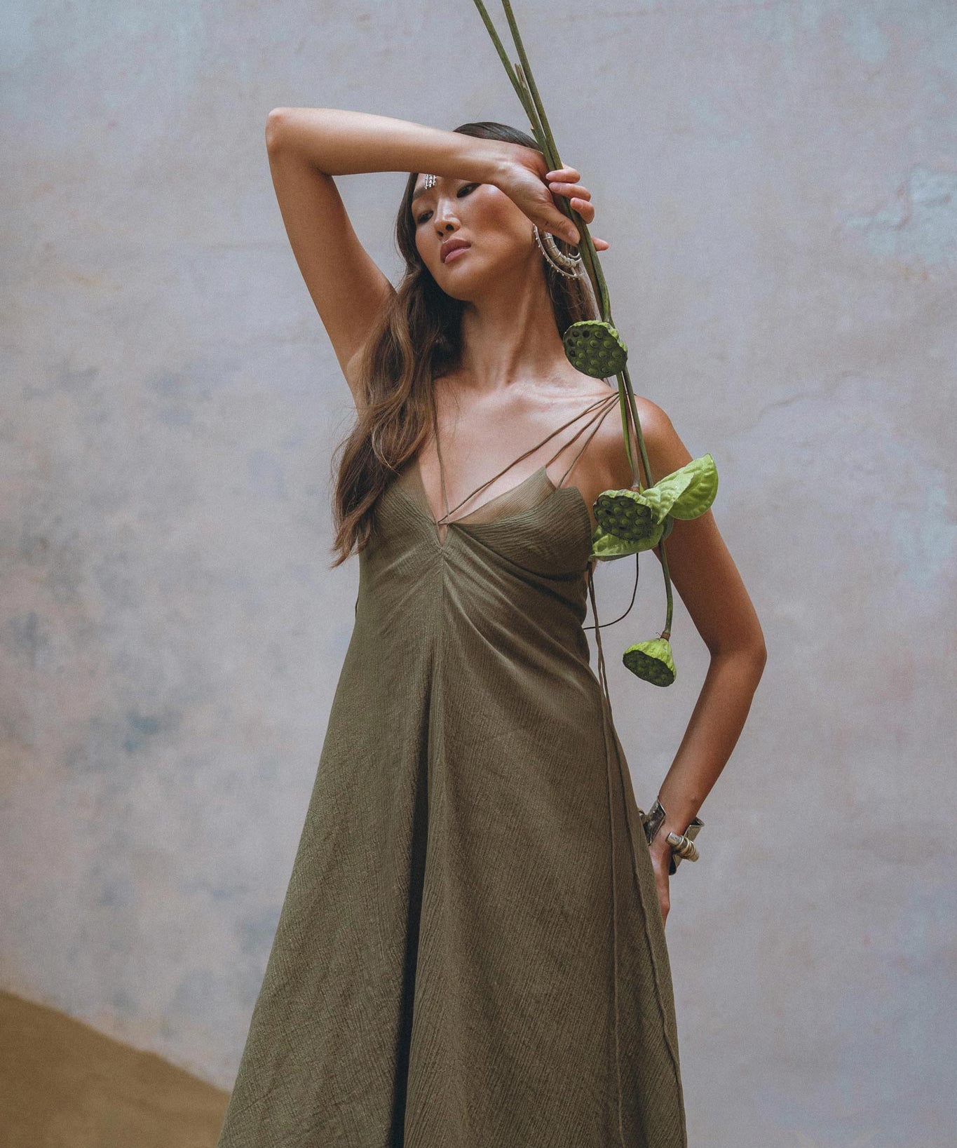 Enhance your wardrobe with Aya Sacred Wear's Sage Green Goddess Dress. 