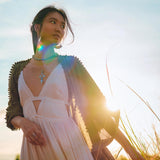 Olive Green Poncho Robe for Women, Boho Kimono Overcoat, Prom Cover Up - AYA Sacred Wear