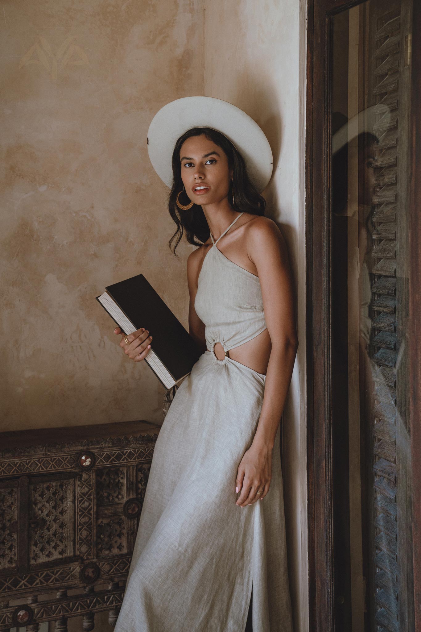 Bohemian Sexy Dress in Sage Green - Organic Linen Maxi with open sides, ideal for bridesmaids or parties, uniquely dyed for an elegant appearance