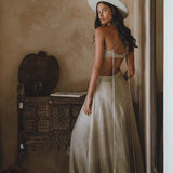 Grey Greek Bridesmaid Ring Dress with open sides - Organic handwoven linen, elegantly dyed using organic botanicals, for a unique Sage Green look.