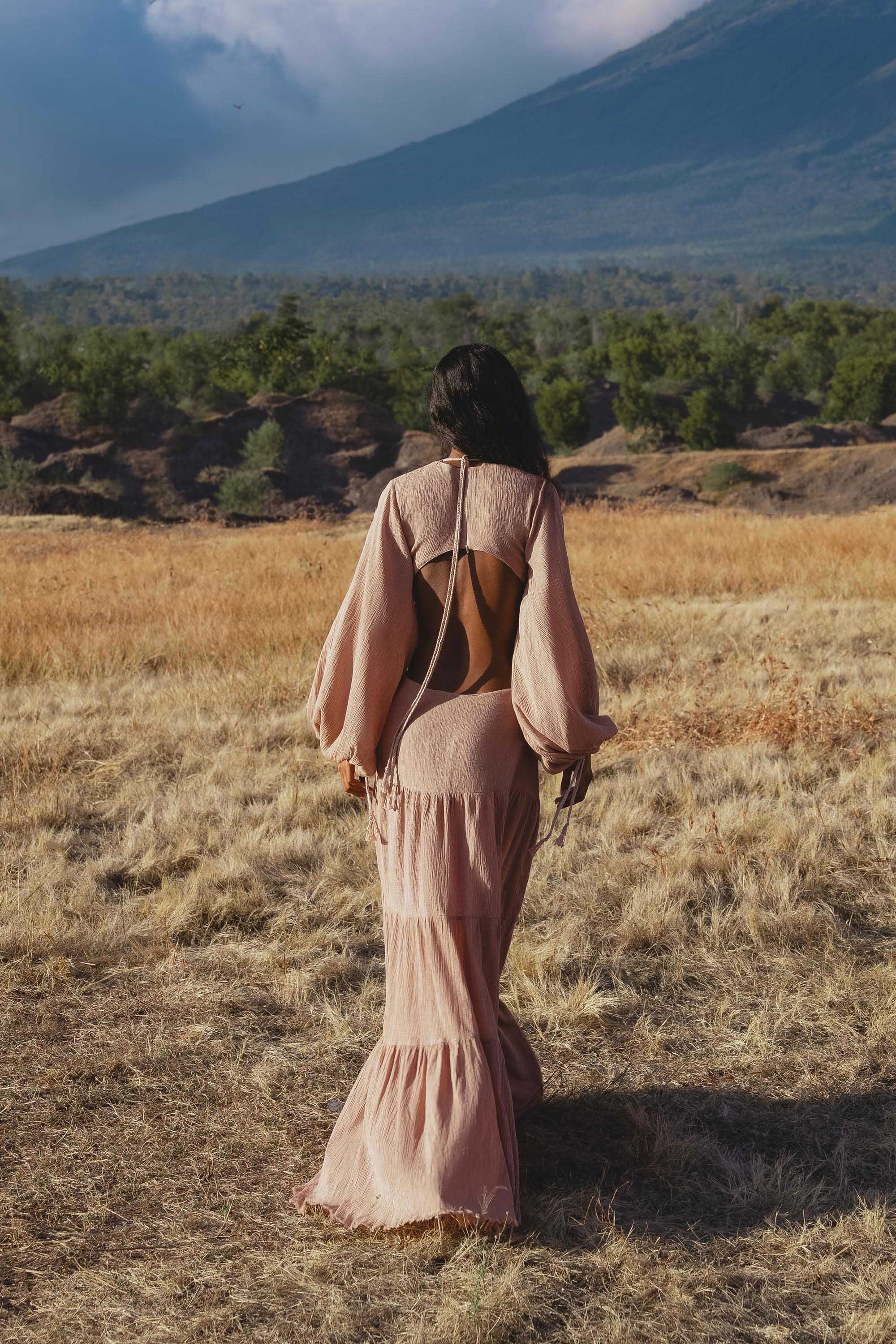 Samudra Dress in Blush Rose – Backless Boho Maxi Dress - AYA SW IDR