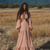 Samudra Dress in Blush Rose – Backless Boho Maxi Dress - AYA SW IDR