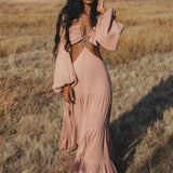 Samudra Dress in Blush Rose – Backless Boho Maxi Dress - AYA SW IDR