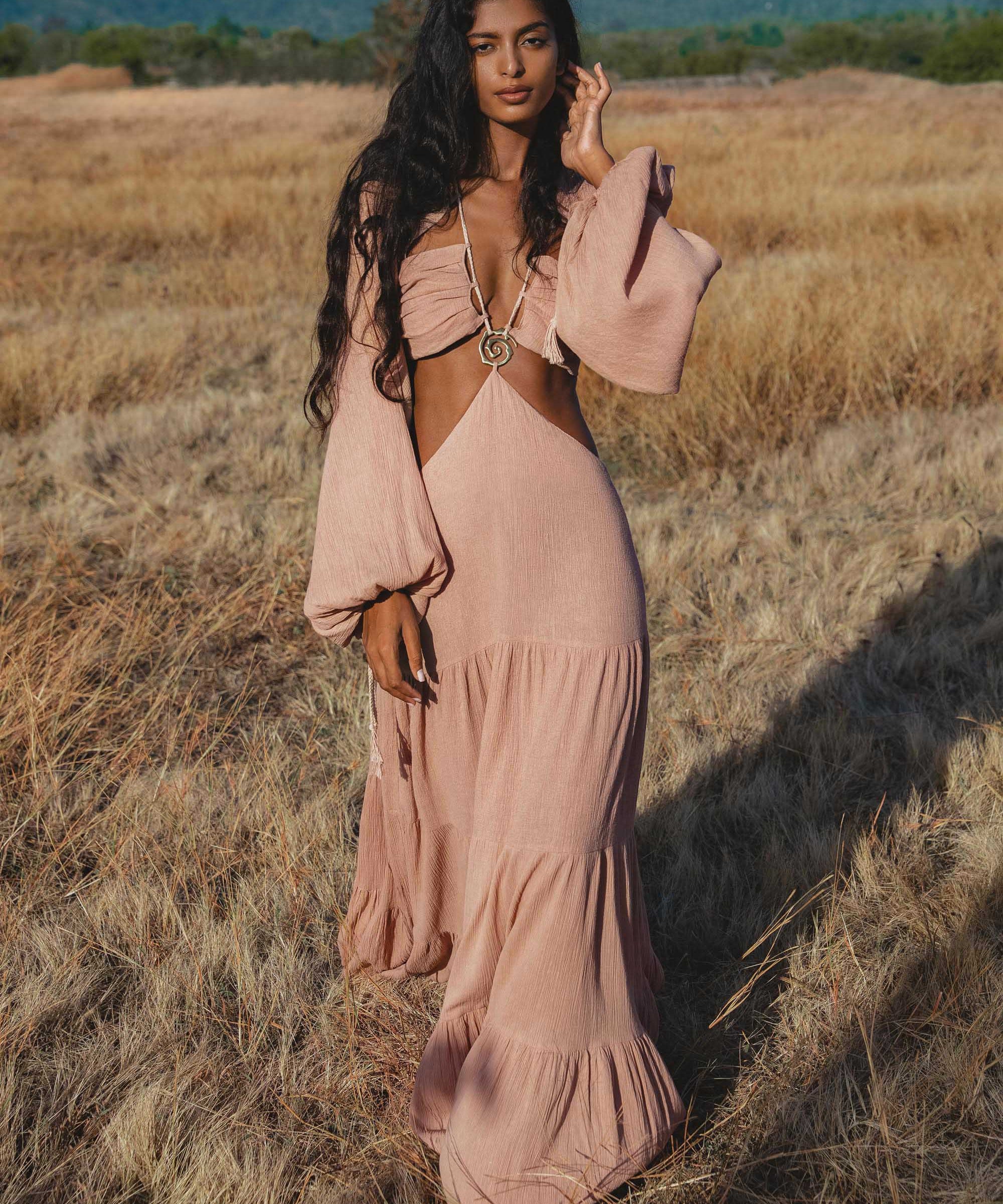 Samudra Dress in Blush Rose – Backless Boho Maxi Dress - AYA SW IDR