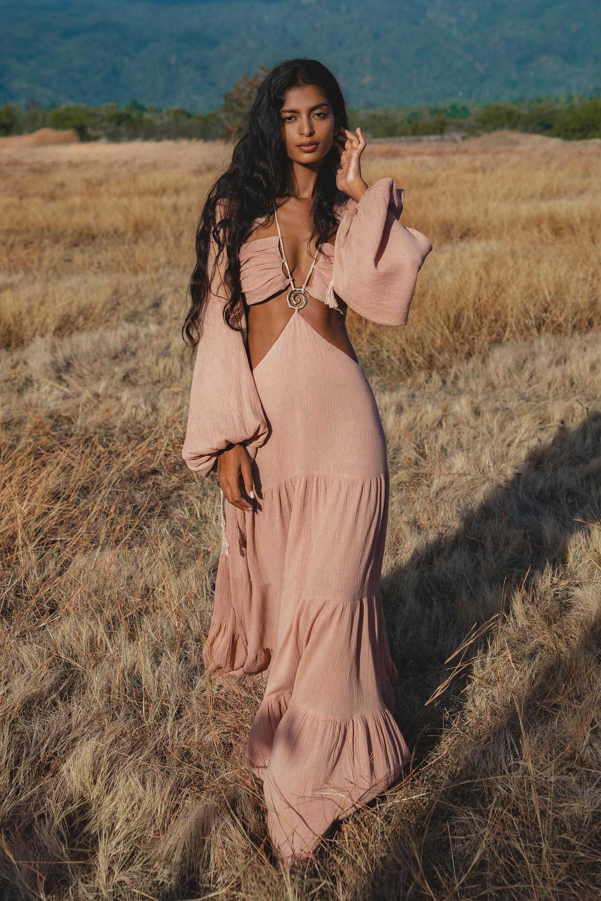 Samudra Dress in Blush Rose – Backless Boho Maxi Dress - AYA SW IDR