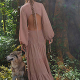Samudra Dress in Blush Rose – Backless Boho Maxi Dress - AYA SW IDR