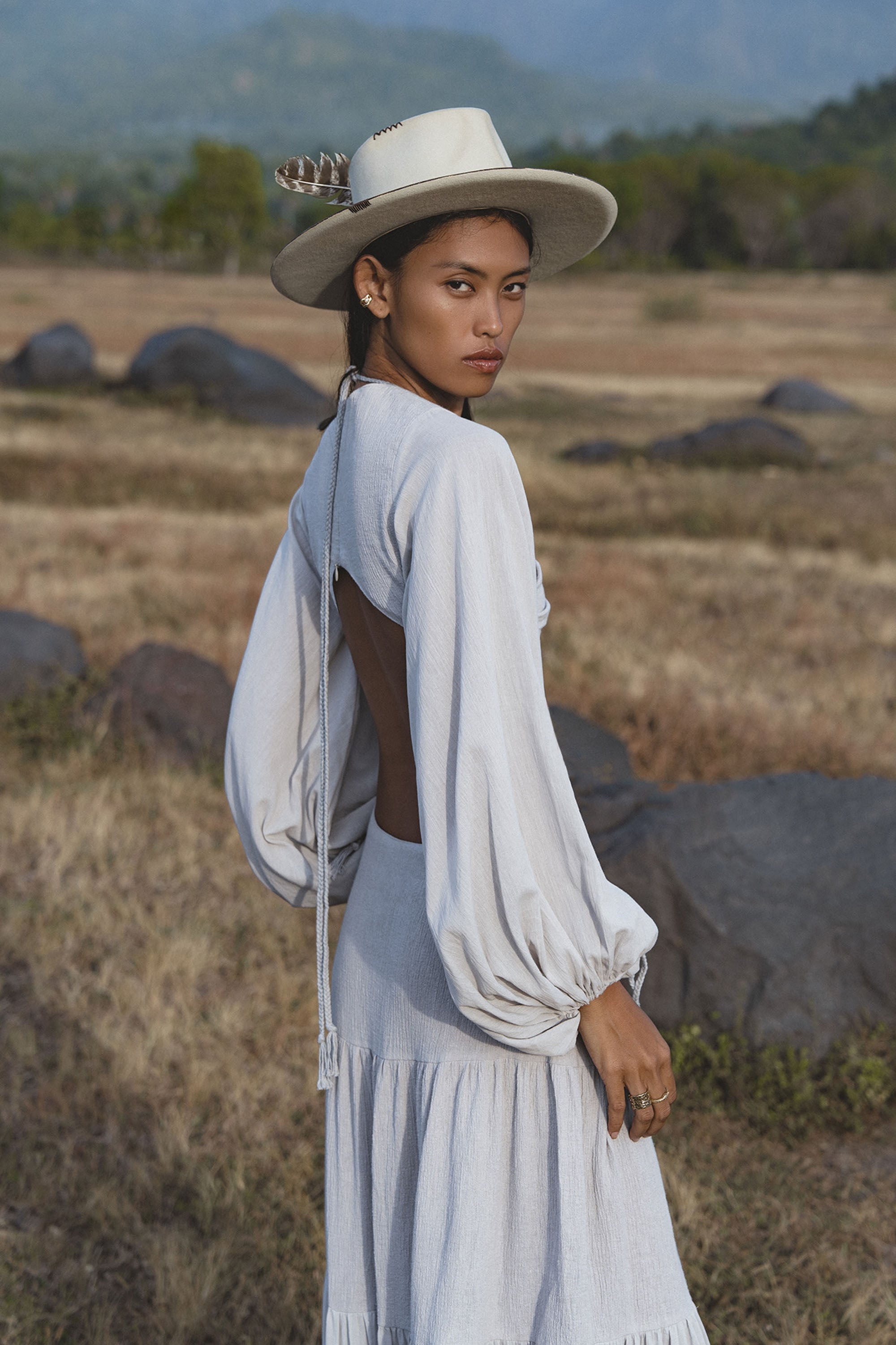 Samudra Dress in Celestial Mist Blue Colour – Organic Bohemian Garment - AYA SW IDR