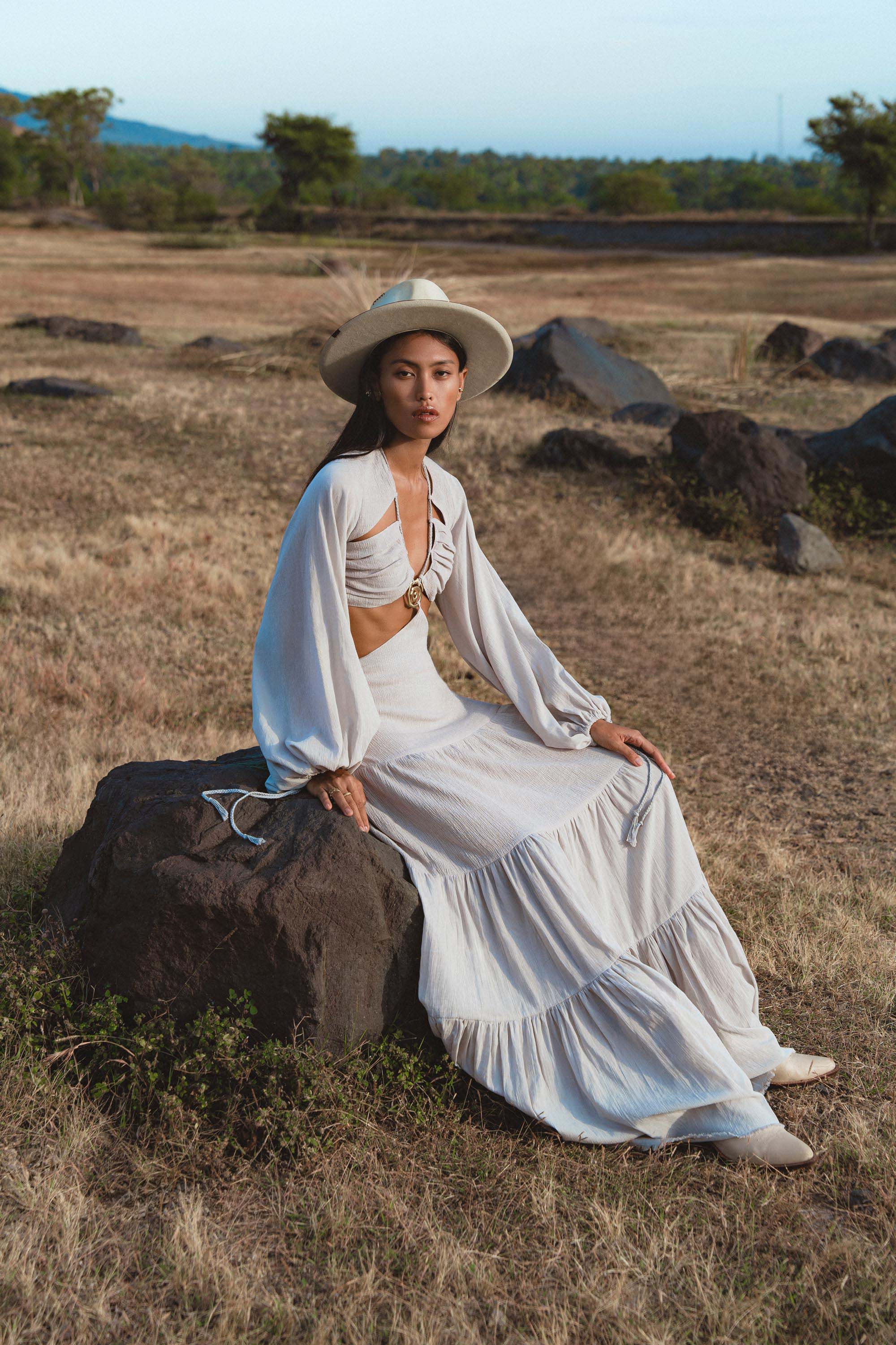 Samudra Dress in Celestial Mist Blue Colour – Organic Bohemian Garment - AYA SW IDR