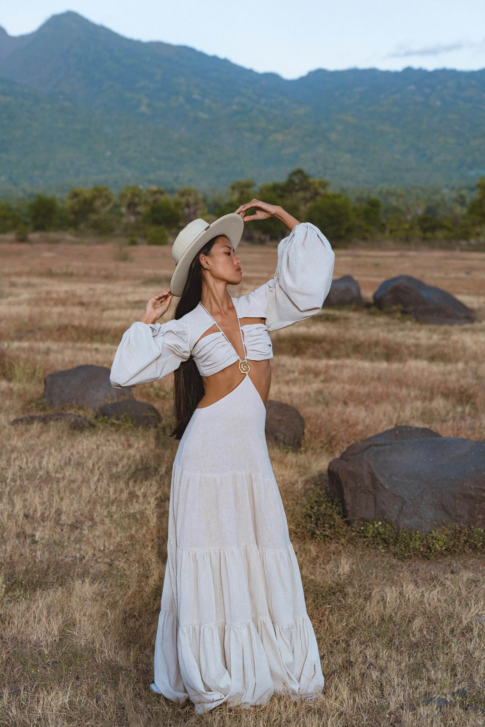 Samudra Dress in Celestial Mist Blue Colour – Organic Bohemian Garment - AYA SW IDR