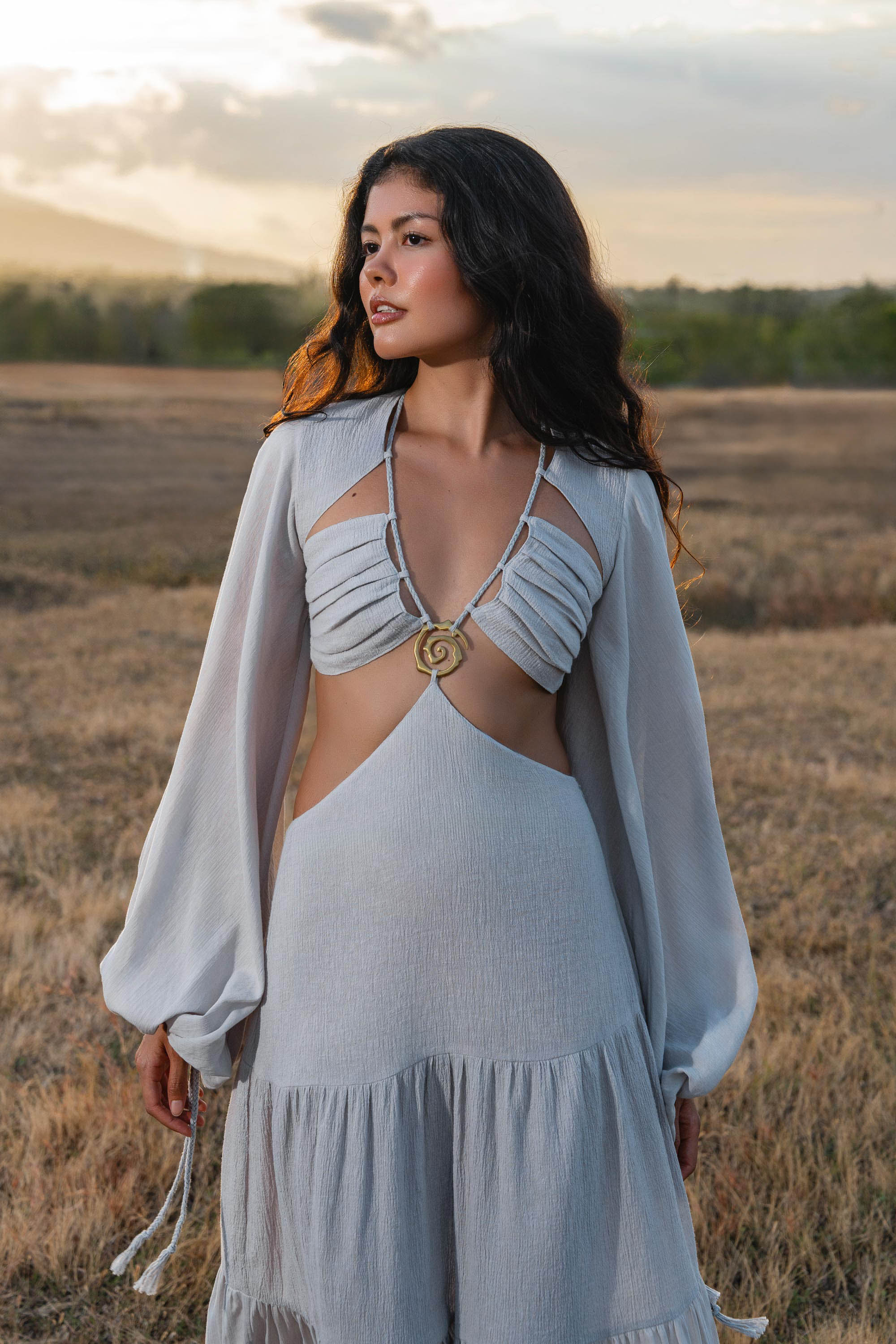 Samudra Dress in Celestial Mist Blue Colour – Organic Bohemian Garment - AYA SW IDR