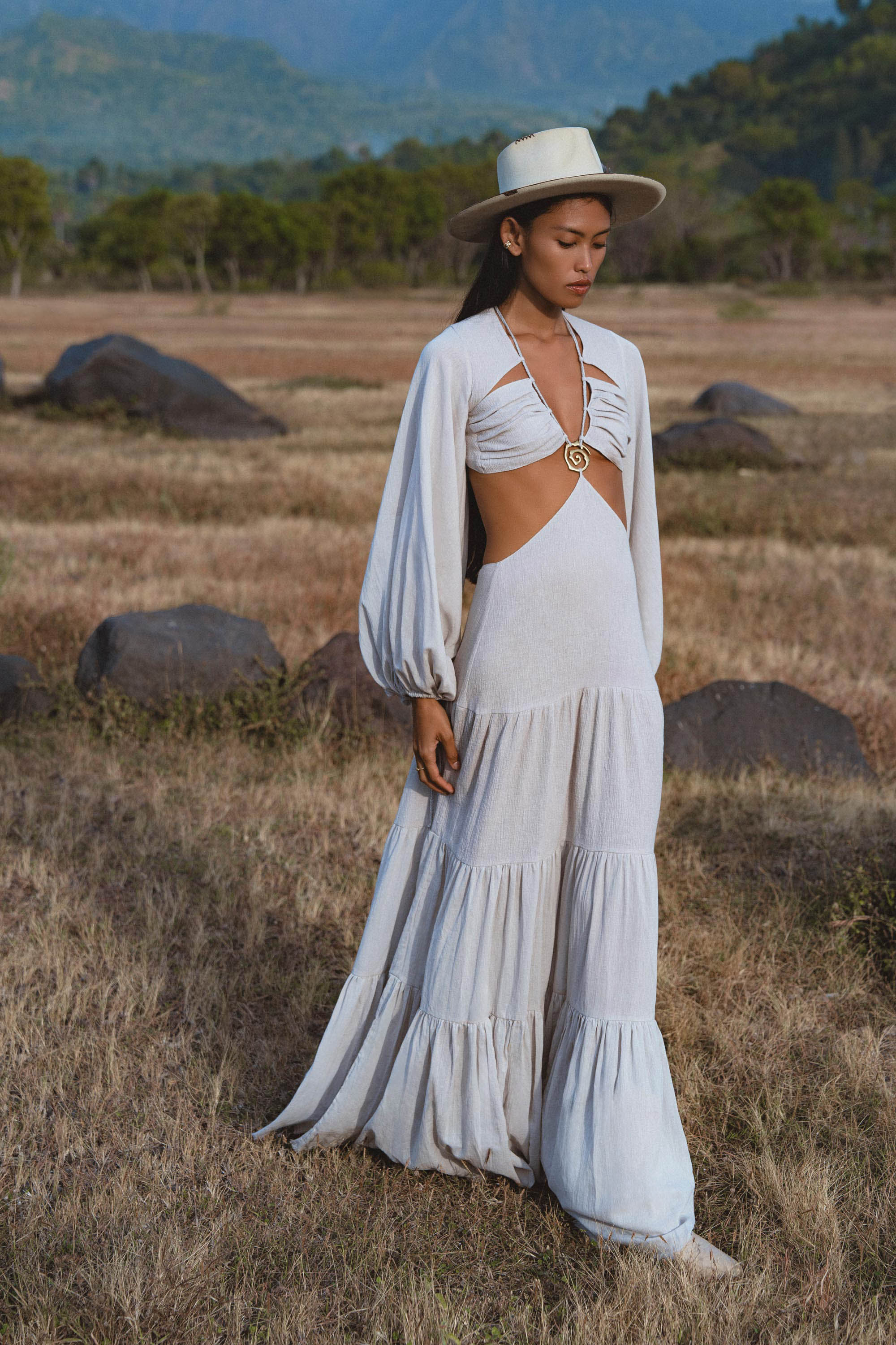 Samudra Dress in Celestial Mist Blue Colour – Organic Bohemian Garment - AYA SW IDR