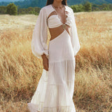 Samudra Dress in Ivory Colour – Organic Bohemian Garment • Boho Dresses for Women Goddess Wedding Gown • Open Belly Sides Back Clothes - AYA SW IDR