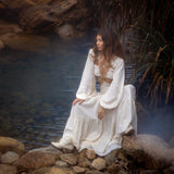 Samudra Dress in Ivory Colour – Organic Bohemian Garment • Boho Dresses for Women Goddess Wedding Gown • Open Belly Sides Back Clothes - AYA SW IDR