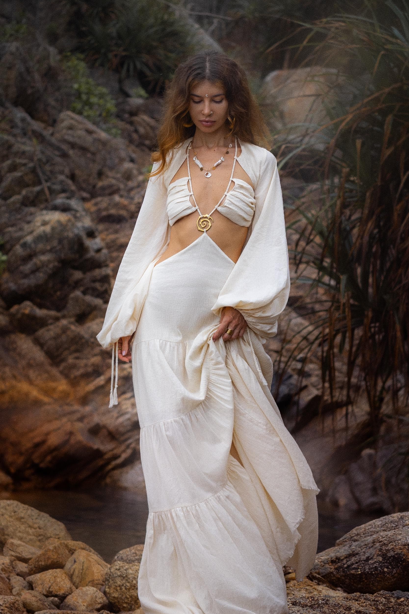 Samudra Dress in Ivory • Backless Boho Cotton Maxi