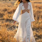 Samudra Dress in Ivory Colour – Organic Bohemian Garment • Boho Dresses for Women Goddess Wedding Gown • Open Belly Sides Back Clothes - AYA SW IDR