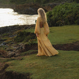 Samudra Dress in Saffron Gold Colour – Organic Backless Boho Maxi Dress - AYA SW IDR