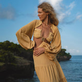 Samudra Dress in Saffron Gold Colour – Organic Backless Boho Maxi Dress - AYA SW IDR