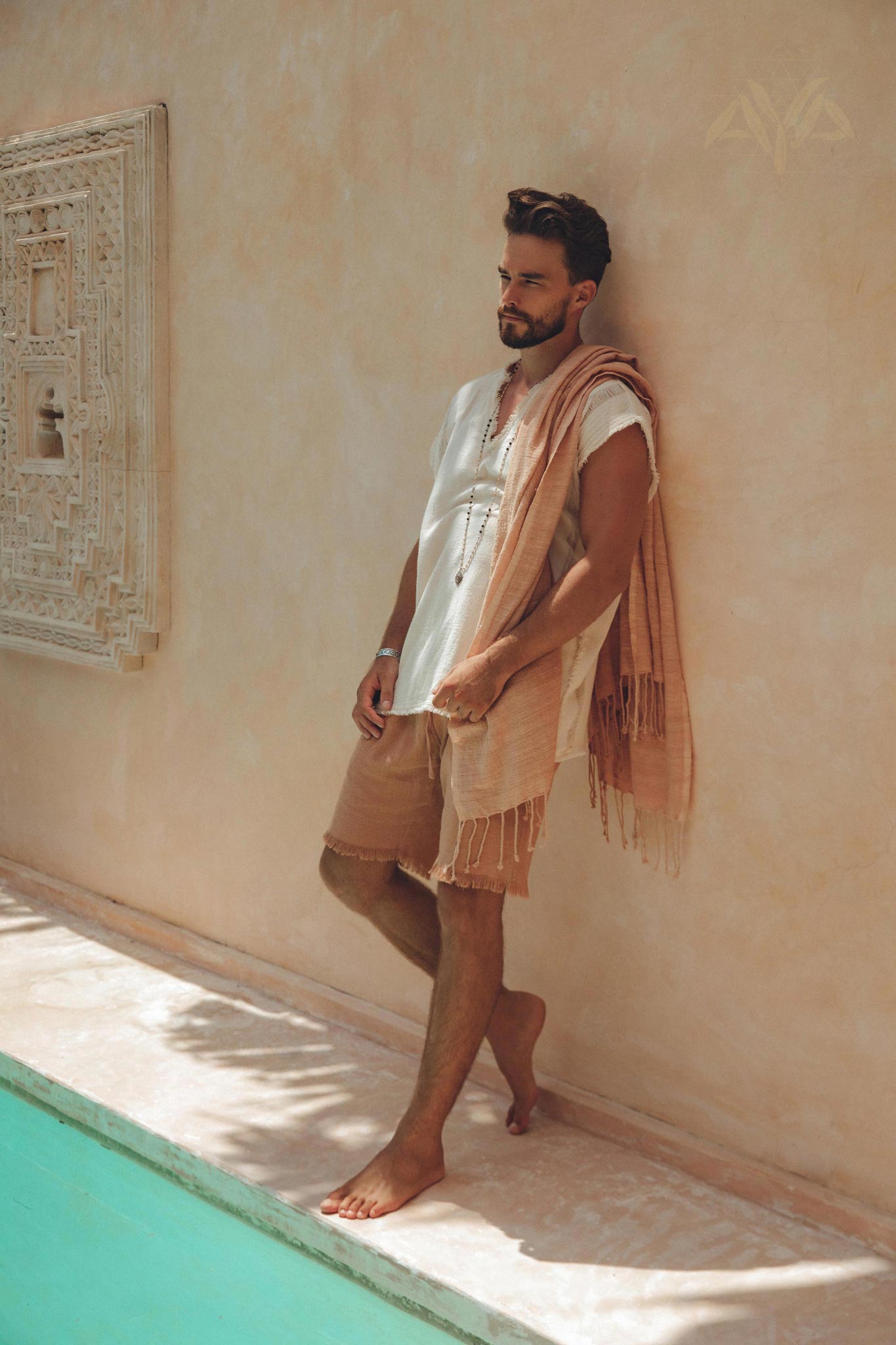 Sandalwood Colour Handwoven Cotton Shorts for Men - AYA SW IDR