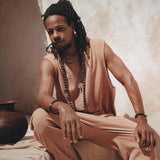 Sandalwood Colour Handwoven Cotton Sleeveless Hoody for Men - AYA SW IDR