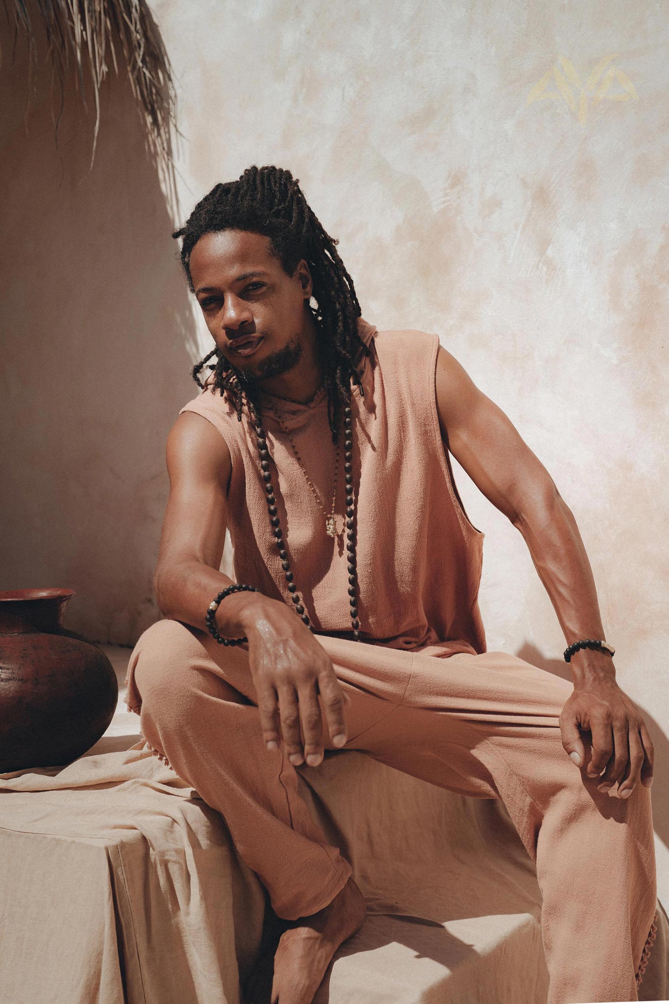 Sandalwood Colour Handwoven Cotton Sleeveless Hoody for Men - AYA SW IDR
