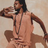Sandalwood Colour Handwoven Cotton Sleeveless Hoody for Men - AYA SW IDR