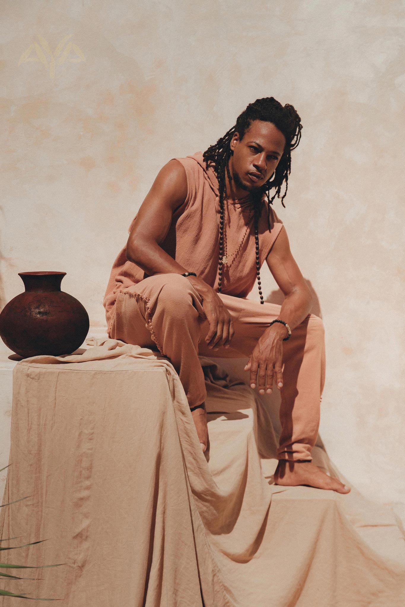 Sandalwood Colour Handwoven Cotton Sleeveless Hoody for Men - AYA SW IDR