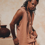 Sandalwood Colour Handwoven Cotton Sleeveless Hoody for Men - AYA SW IDR