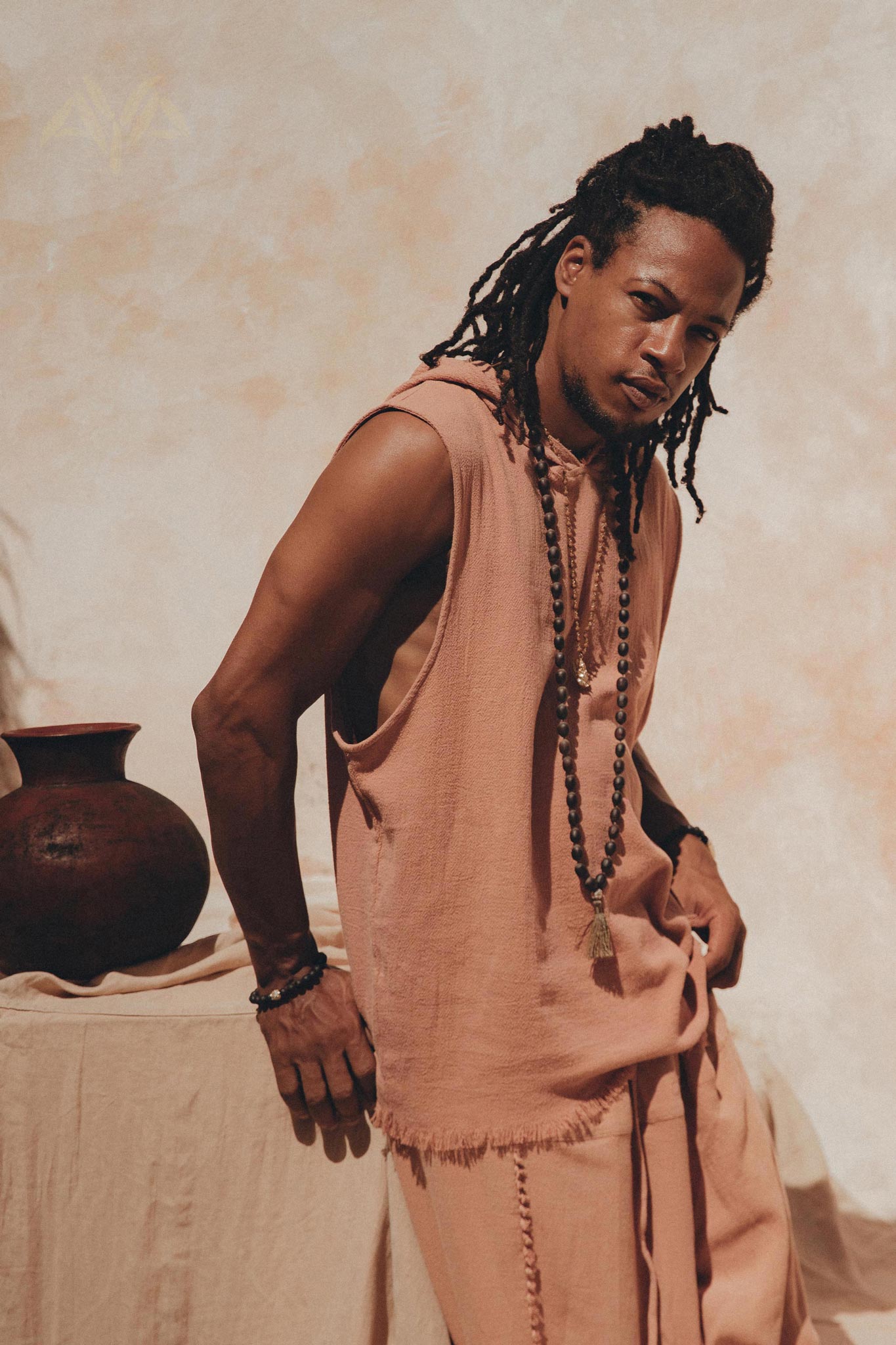 Sandalwood Colour Handwoven Cotton Sleeveless Hoody for Men - AYA SW IDR