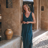 See Through Dress • Navy Blue Long Maxi Dress • Tribal Raw Cotton Cover - up - AYA SW IDR