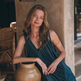 See Through Dress • Navy Blue Long Maxi Dress • Tribal Raw Cotton Cover - up - AYA SW IDR