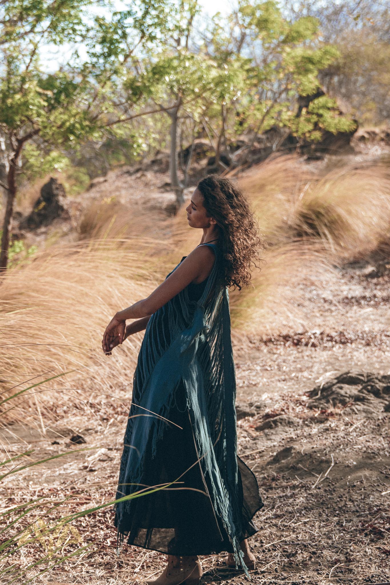 See Through Dress • Navy Blue Long Maxi Dress • Tribal Raw Cotton Cover - up - AYA SW IDR