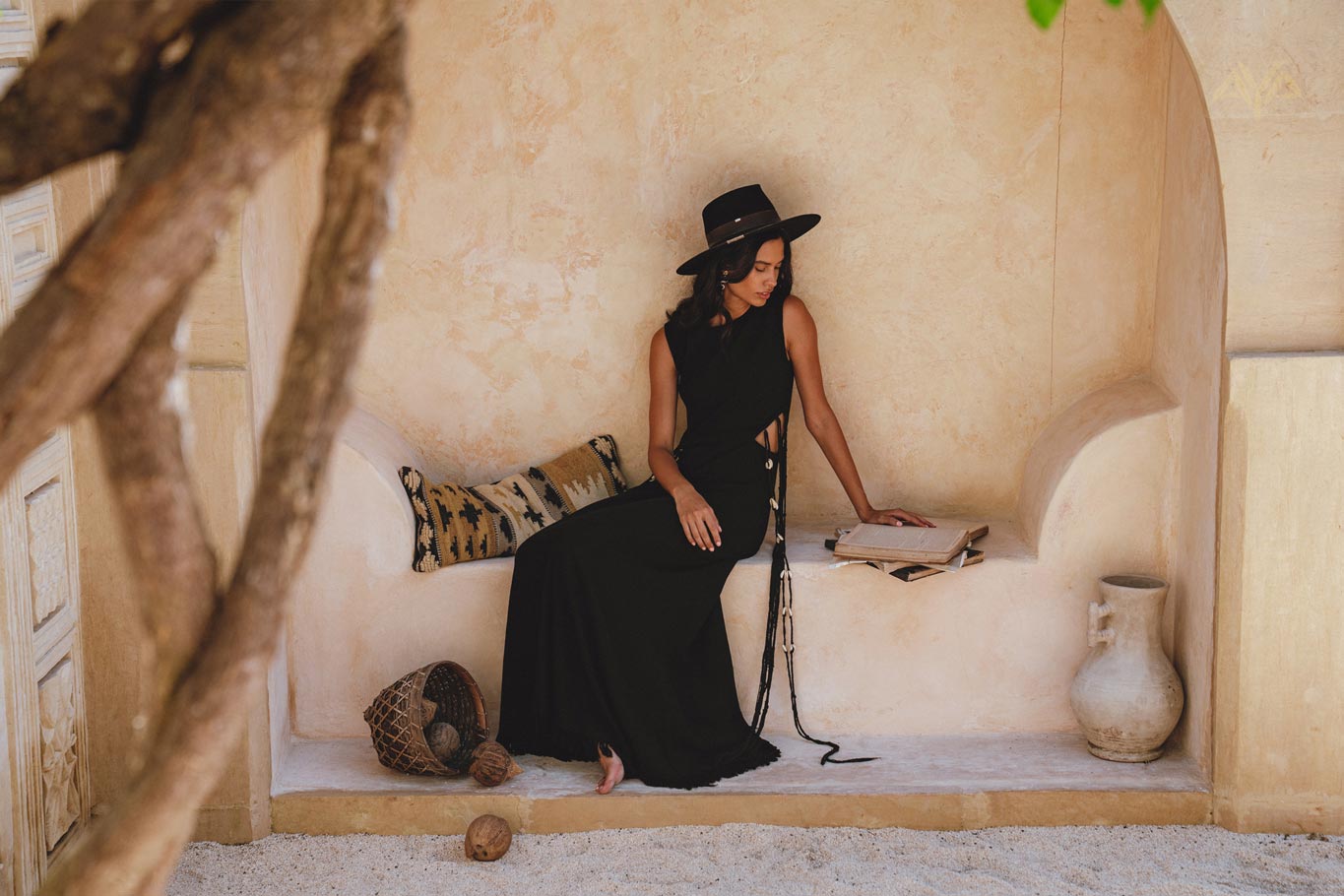 Selkie Dress Black• Open Sides Macrame Robes Dress • Organic Dress - AYA SW IDR