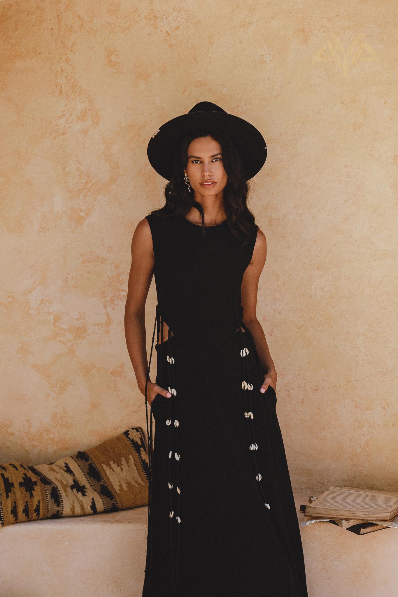 Selkie Dress Black• Open Sides Macrame Robes Dress • Organic Dress - AYA SW IDR