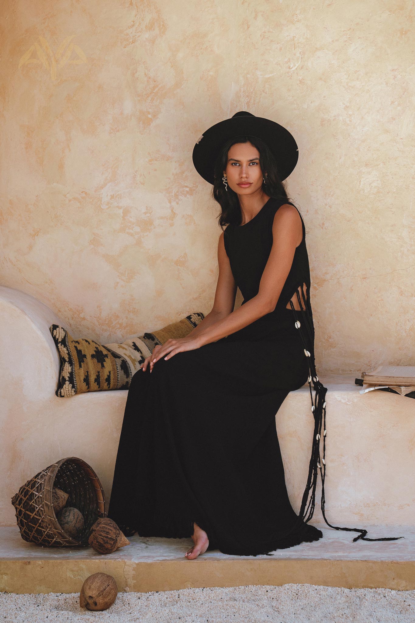 Selkie Dress Black• Open Sides Macrame Robes Dress • Organic Dress - AYA SW IDR