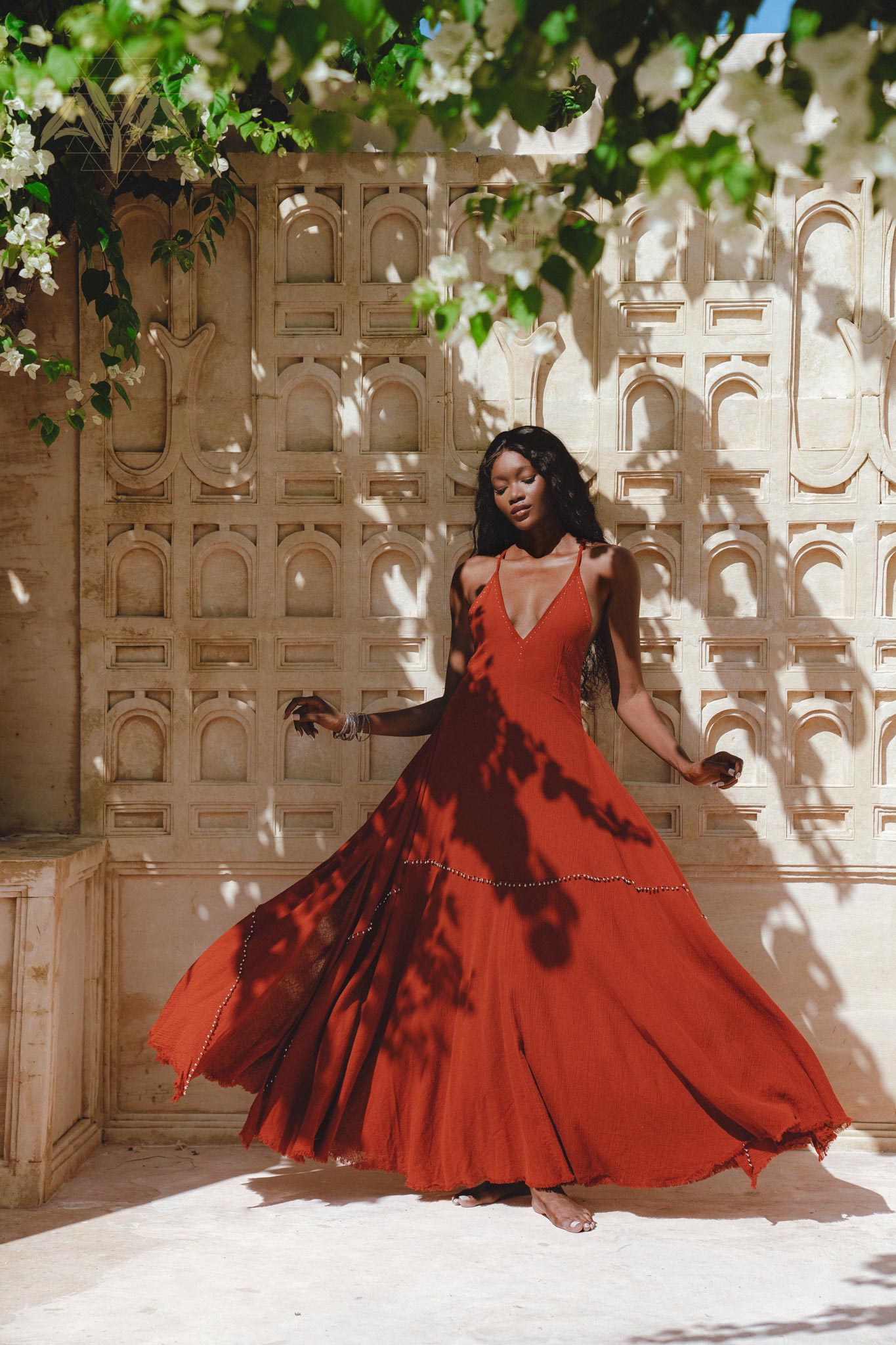 Shakti Dress • Red Boho Jingle Bells Dress • Sexy Open Neckline Dress - AYA SW IDR