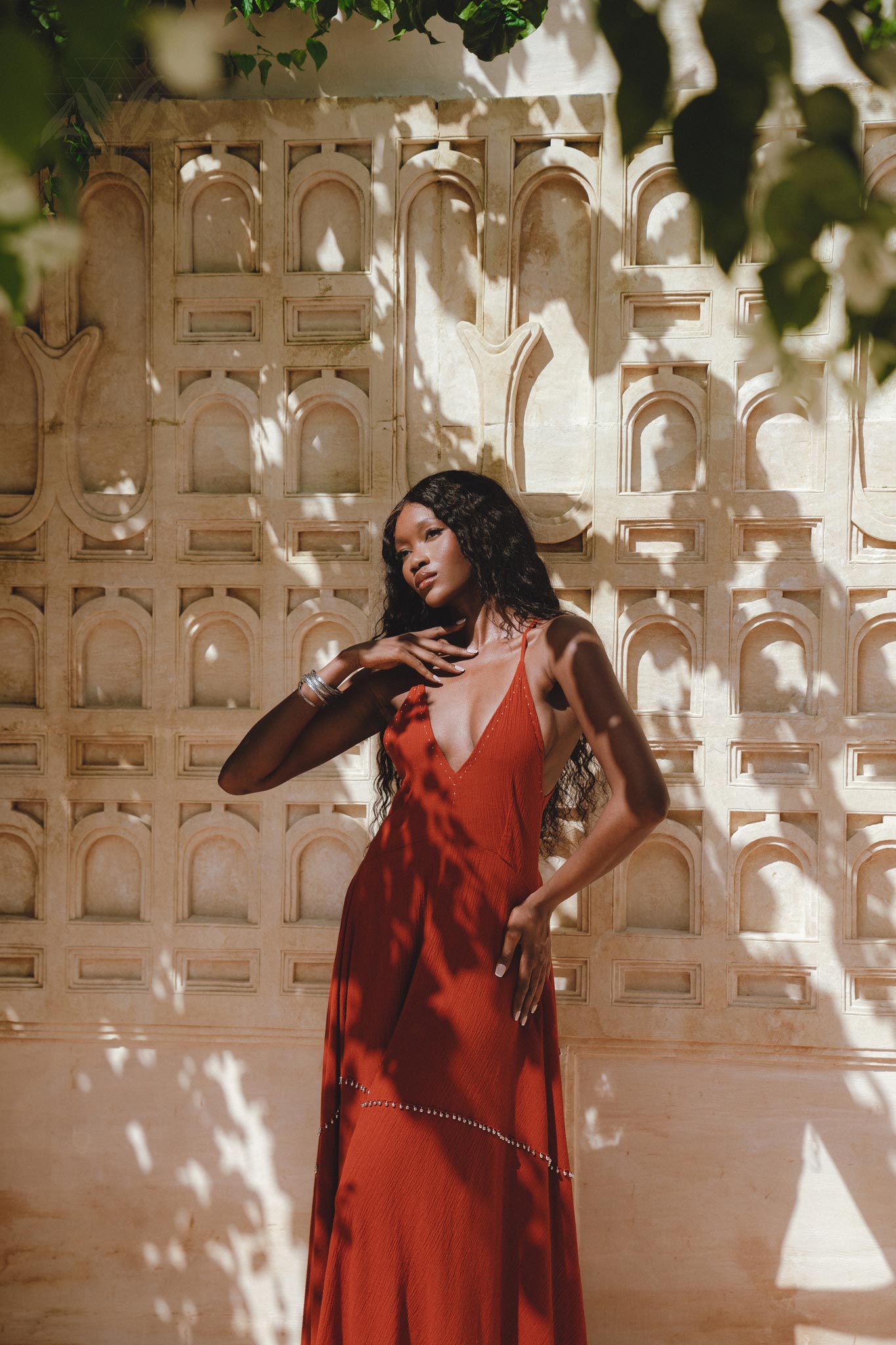 Shakti Dress • Red Boho Jingle Bells Dress • Sexy Open Neckline Dress - AYA SW IDR