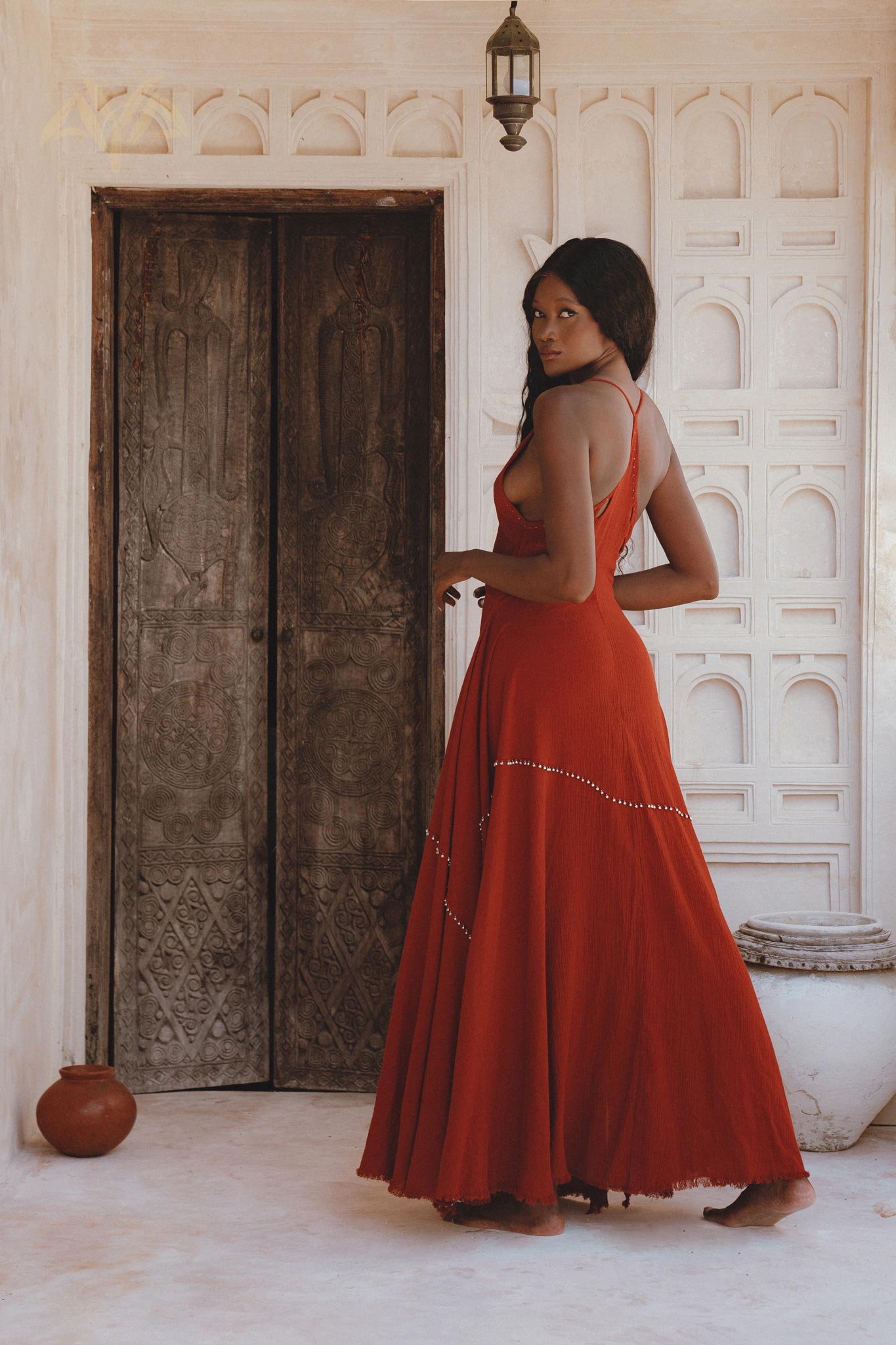 Shakti Dress • Red Boho Jingle Bells Dress • Sexy Open Neckline Dress - AYA SW IDR