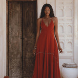 Shakti Dress • Red Boho Jingle Bells Dress • Sexy Open Neckline Dress - AYA SW IDR