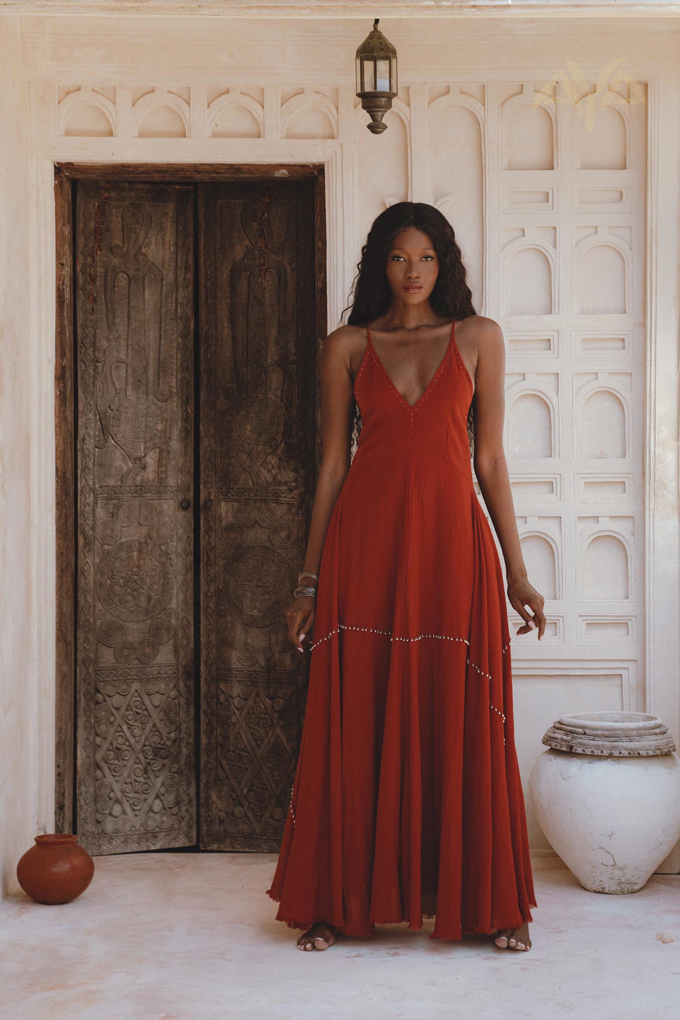 Shakti Dress • Red Boho Jingle Bells Dress • Sexy Open Neckline Dress - AYA SW IDR