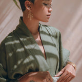 Short Linen Kimono Wrap with Belt • Bohemian Kimono Jacket For Women - AYA SW IDR