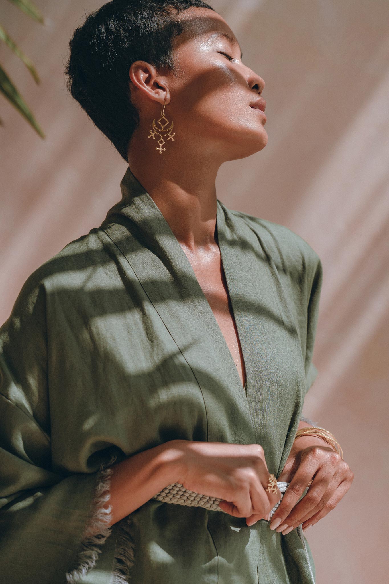 Short Linen Kimono Wrap with Belt • Bohemian Kimono Jacket For Women - AYA SW IDR