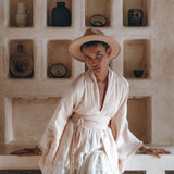 Short Linen Kimono Wrap with Belt • Linen Cardigan for Women - AYA SW IDR