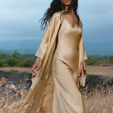 Silk Kimono Robe in Inka Gold — Relaxed Bohemian Cardigan - AYA SW IDR