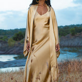 Silk Kimono Robe in Inka Gold — Relaxed Bohemian Cardigan - AYA SW IDR