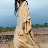 Silk Kimono Robe in Inka Gold — Relaxed Bohemian Cardigan - AYA SW IDR