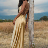 Silk SIip Dress in Inka Gold Colour — Backless Boho Bridesmaid Evening Gown - AYA SW IDR